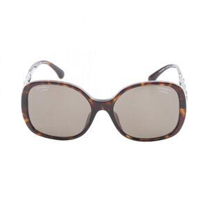 Chanel Sunglasses Chain Logo Brown Leather Plastic